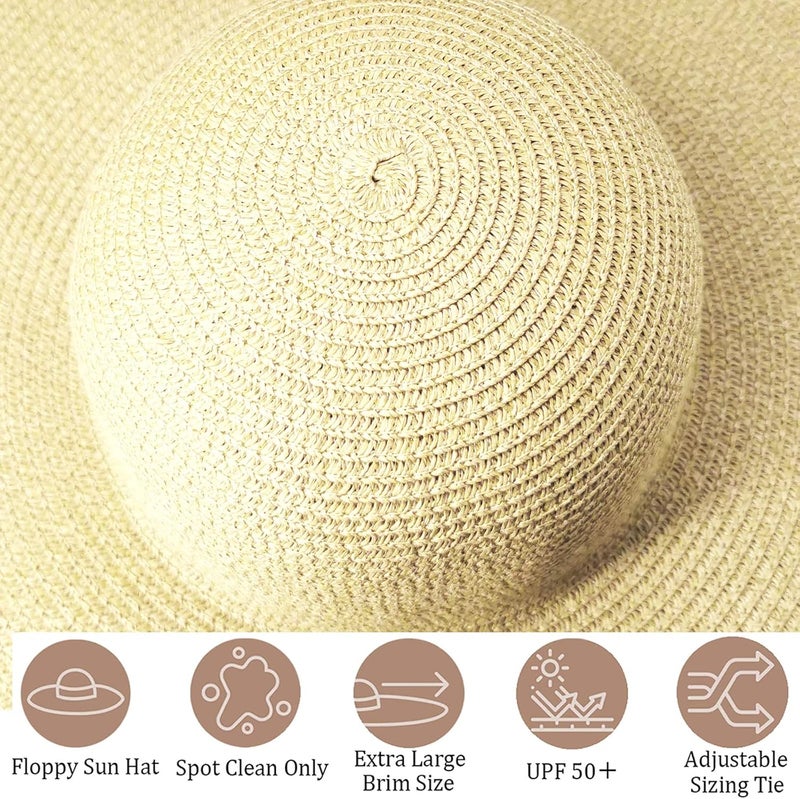 DECHISY Oversized Beach Straw Hat for Women, Fashion Large Wide Brim Visor Hats Handmade Roll Up Floppy Sun Hat for Summer Beach Cap - Image 2